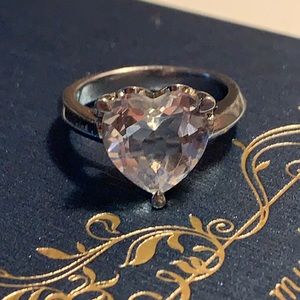 Crystal heart ring/ sterling silver sz9